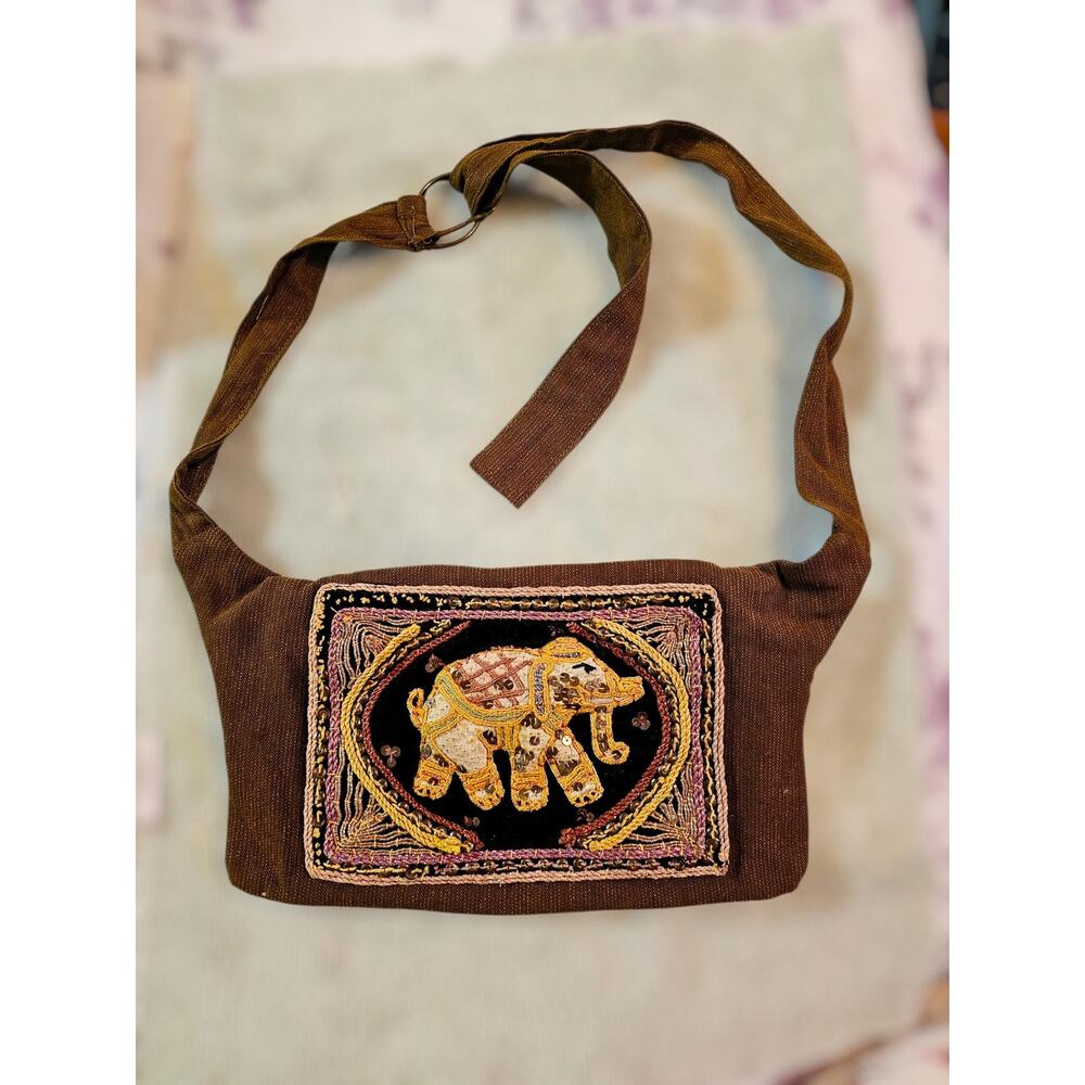 Boho Raffia Crossbody Bag Elephant Embroidered Beaded Y2K Festival Artisan Purse